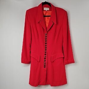 VTG Lauren Taylor Vibrant Red Lined Longline Frock Coat Blazer Or Mini Dress Y2K
